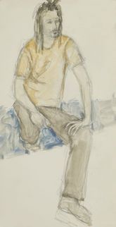 männliche figur sitzend | bleistift koloriert | 46x24 cm